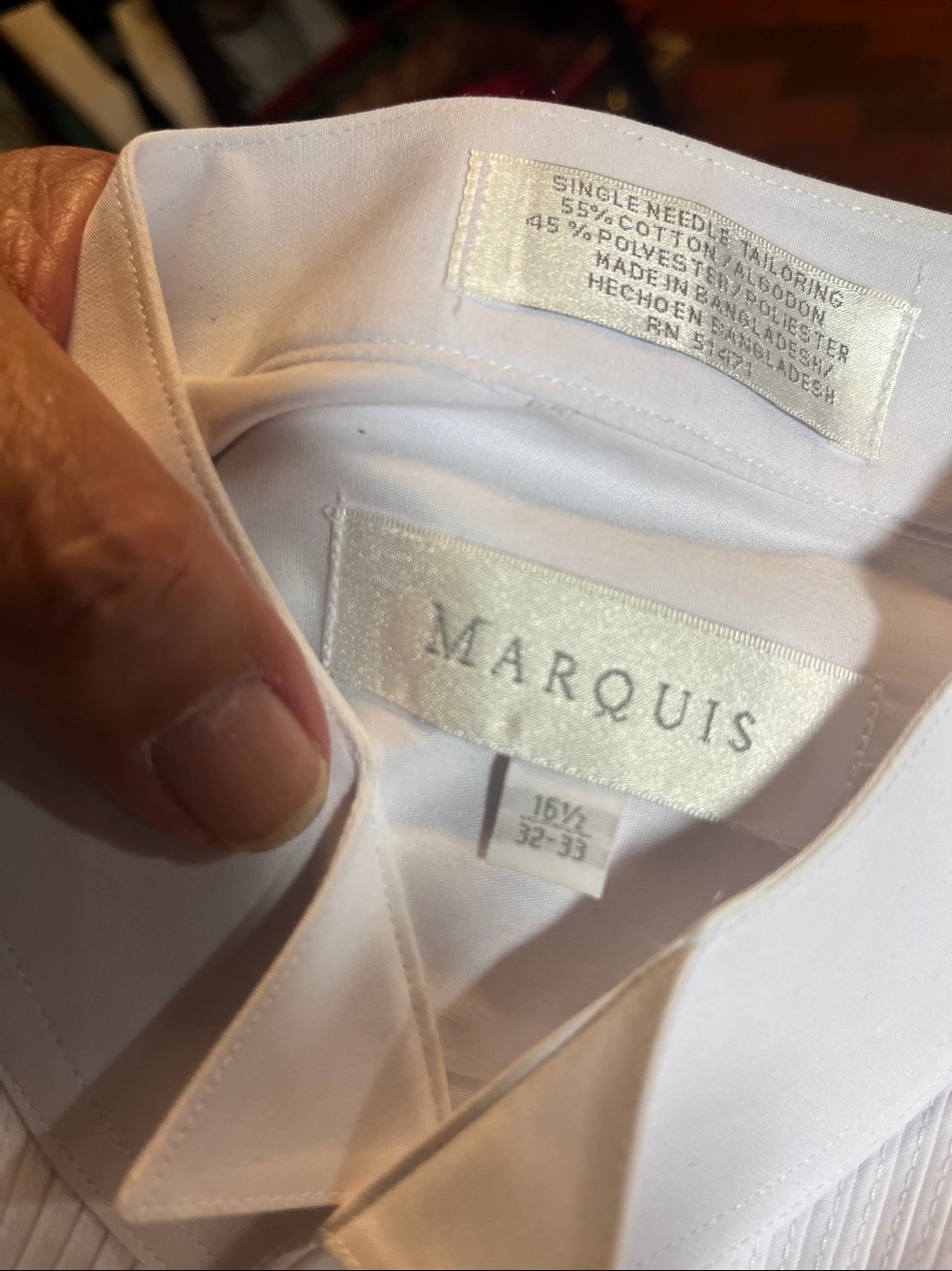 Marquis 16.5 /32-33.  XL white tuxedo dress shirt. 1184. - Picture 8 of 10